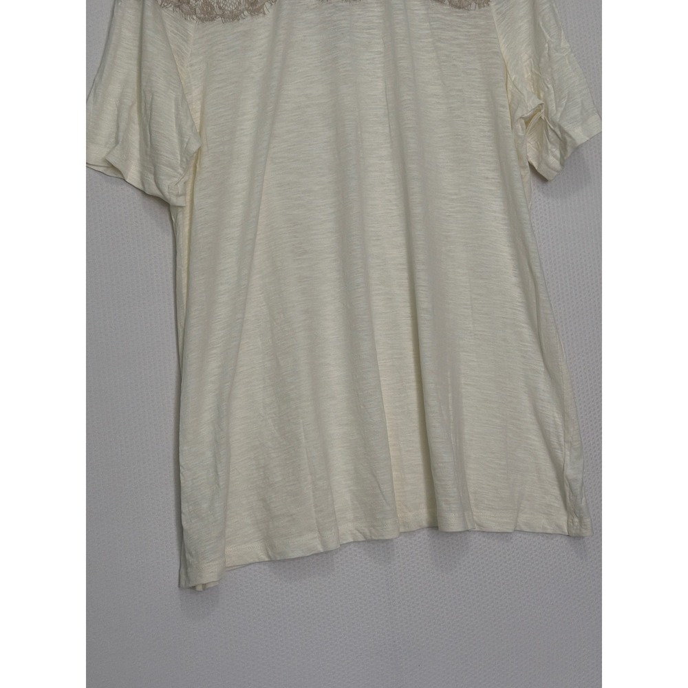 LOGO Lori Goldstein Womens XL Cream Lace Yoke Zip Back Cotton Slub Knit Top - Picture 4 of 9
